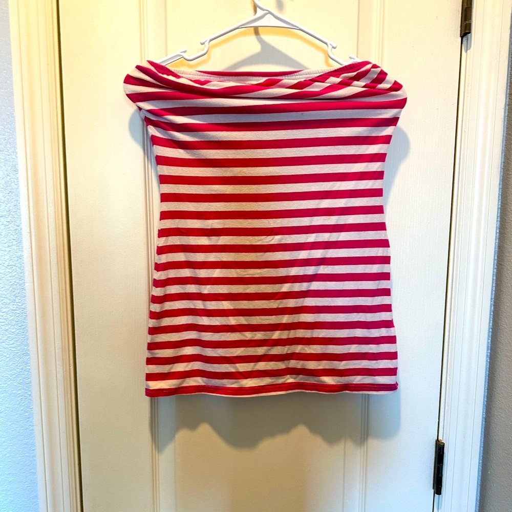 Pink white stripe stretch tube top
